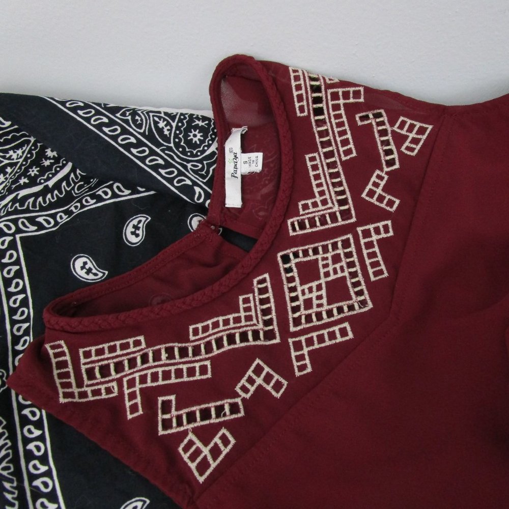 Papaya Sleeveless Maroon Embroidered Summer Dress - Picture 9 of 12